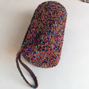 Hand-beaded multi colored Bali clutch wristlet